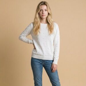 Lord & Taylor White Pom-Pom Crewneck Sweater